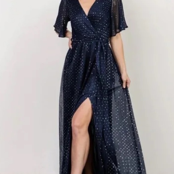NWT Baltic Born Blue and Silver Speckle Short Sleeve Grace Sparkle Maxi Dress - Picture 2 of 9
